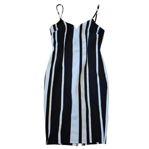 Privy Womens Black White Vertical Stripe Bodycon Dress V-Neck Size Small